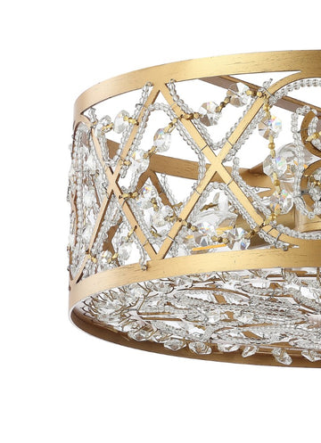 Leila 13.25" Iron/Crystal Modern Glam LED Flush Mount - JONATHAN Y